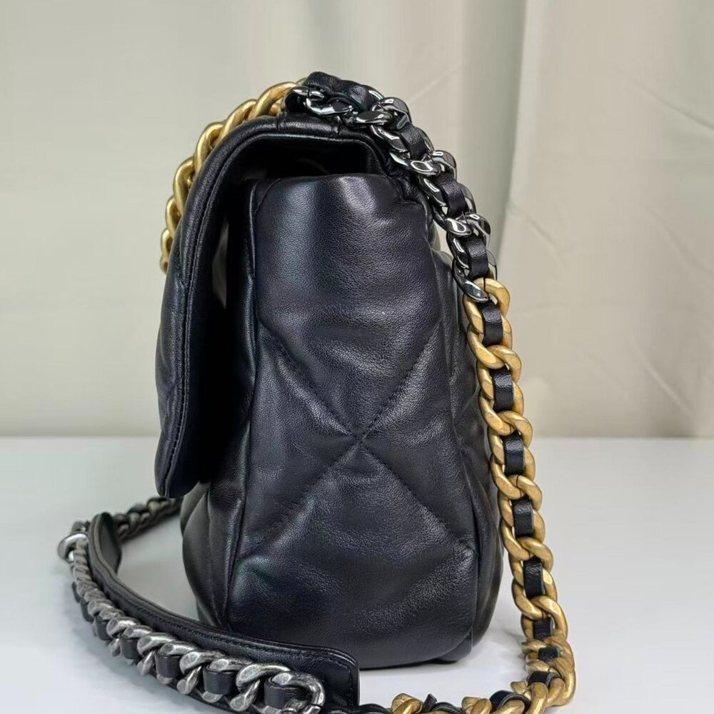 Chanel Black 19 Medium Shoulder Bag with Gold Chain Crossbody Strap - Picture 3 of 10